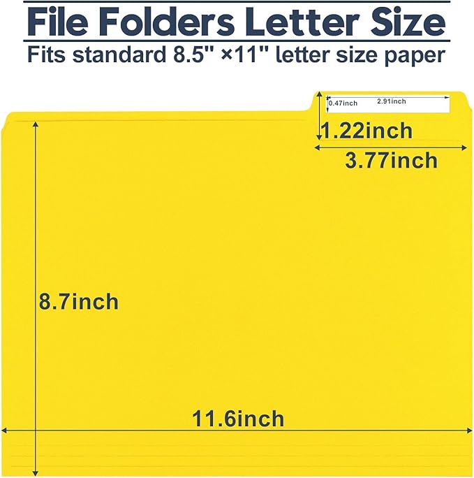 File Folders,Colored File Folders Letter Size 8.5" x 11",150 Pack 1/3 Cut Tab Bulk Folders,Durable Paper Folders with Blank Labels for Office Business School Home Use,Lemon Yellow