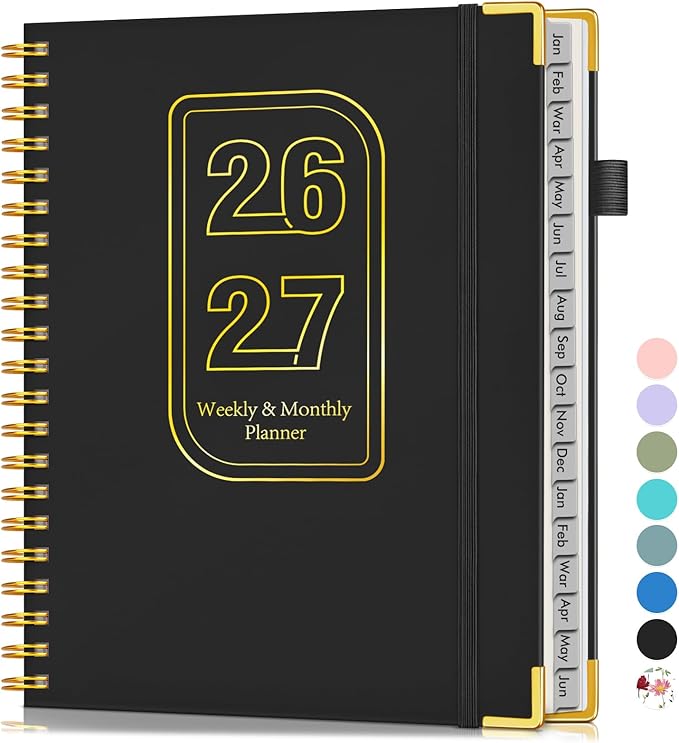 Planner 2026-2027, 18 Months Weekly and Monthly Hardcover Planner, January 2026 - June 2027, 8.5" x 11" A4 Large Daily Calendar Planner Book with Tabs, Spiral Yearly Agenda Organizer Notebook for School Work Home, Black