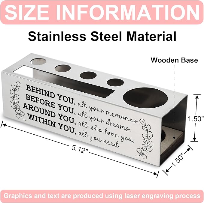 Motivational Pencil Holder Desk Organizer with Inspirational Message, Stainless Steel Office Caddy for Women Men, Laser Engraved Quote Gift for Teacher Coworker Friend, Positive Decor - FBA401