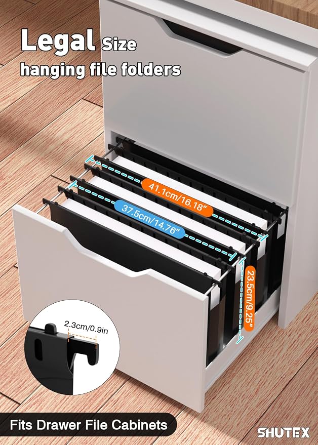 SHUTEX Extra Capacity Legal Size Hanging File Folders,12 Pack Reinforced Plastic Hanging Folder, Heavy Duty 2 Inch Expansion, Filing Cabinet Folders for Bulky Files, Medical Charts, Black