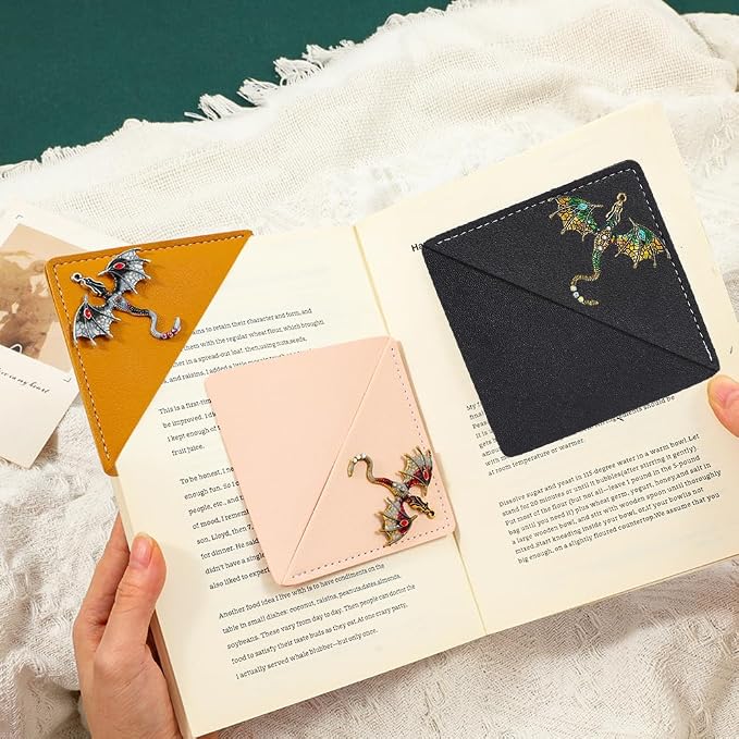 Fantasy Fourth Wing Leather Bookmarks, Flying Dragon Metal Pendant CornerBookmark, Book Mark for Reading Women Men Couple Book Accessories,Reading Supplies for Book Lover (Leather Dragon)
