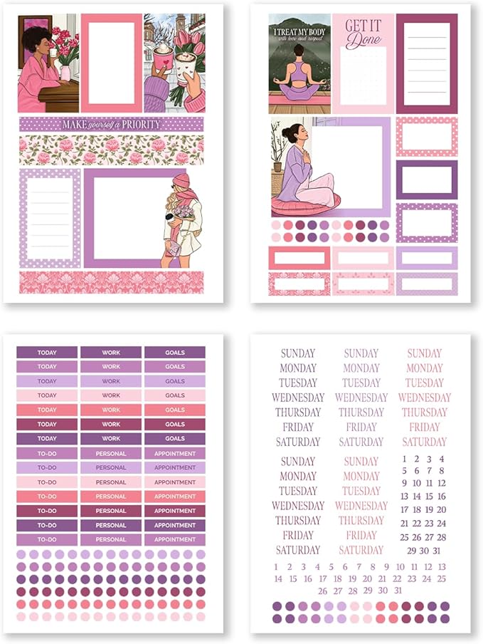 Self Love Monthly Planning Kit – Complete Planner Starter Bundle with Stickers, PET Tape, Pen & Scrapbooking Papers for Mindfulness, Wellness & Creative Planning