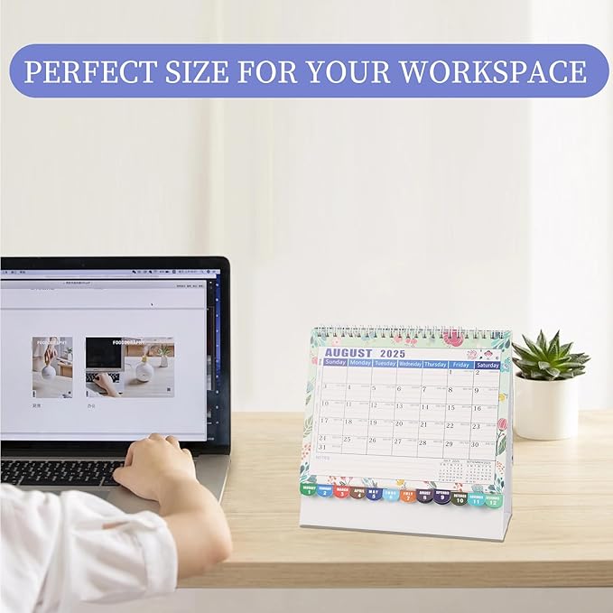 MultiBey Desk Calendar 2025-2026, 18 Months Calendar from July. 2025 to Dec. 2026, 8" x 8" Standing Flip Desk Calendar Floral with Thick Paper, Includes Stickers