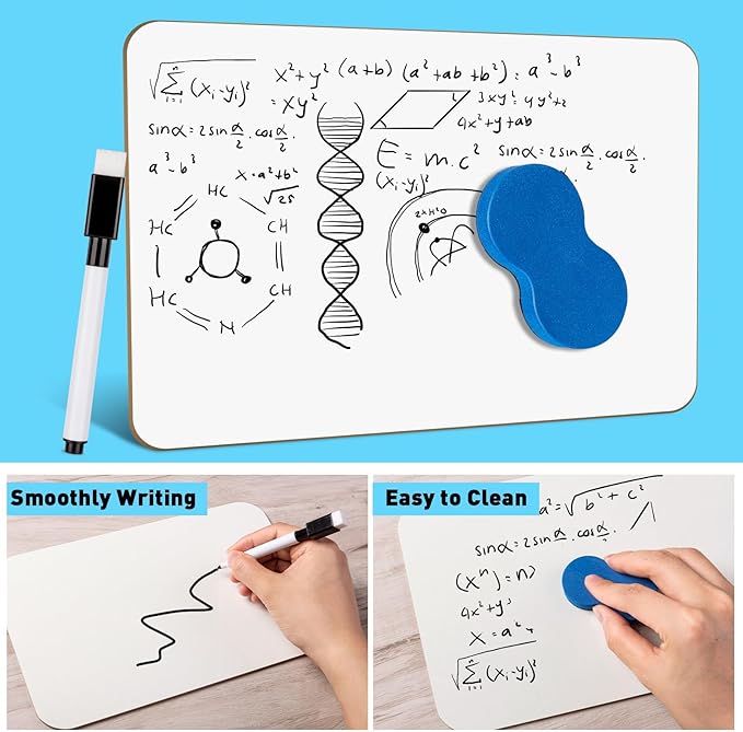Small White Board Dry Erase, 3 Packs Double Sided Mini Boards with 3 Markers and 3 Erasers for Office School Supplies 7''x 10''