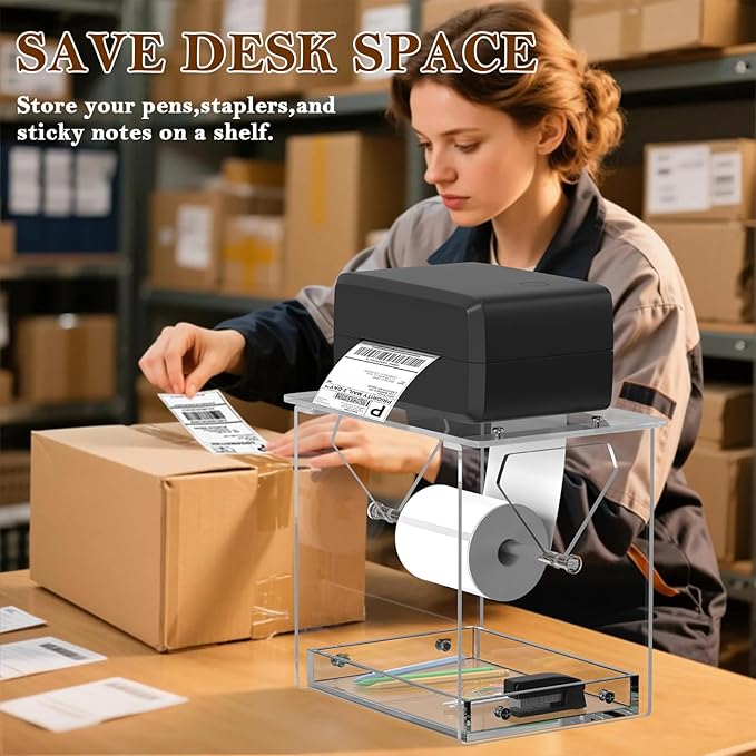 Label Roll Holder for Rolls and Fanfold Labels, Acylic Label Holder for Thermal Printer, Desktop Thermal Printer Stand Sticker Roll Holder for Home, Office, Work