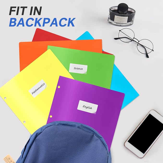 Sooez 6 Pack Folders with Pockets 3 Hole Punched, Plastic Pockets Folders for 3 Ring Binder with Labels, Heavy Duty Binder Folder, 2-Pocket Folder for Document, Colored File Folders Letter Size