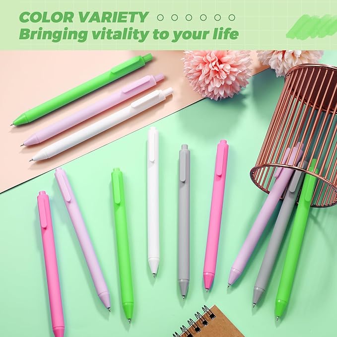 Cholemy 24 Pack Retractable Pens Bulk Pastel Gel Ink Pens 0.5mm Fine Point Tip Black Ink with Grip Smooth Writing for Journaling Note Taking School Supplies(Green)