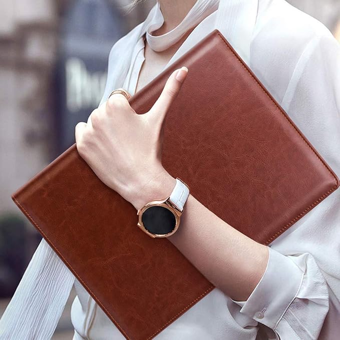 WAVEYU Leather Business/Resume Portfolio Organizer with Legal Pad Folder Clipboard, Interview Folder for Men/Women, Brown