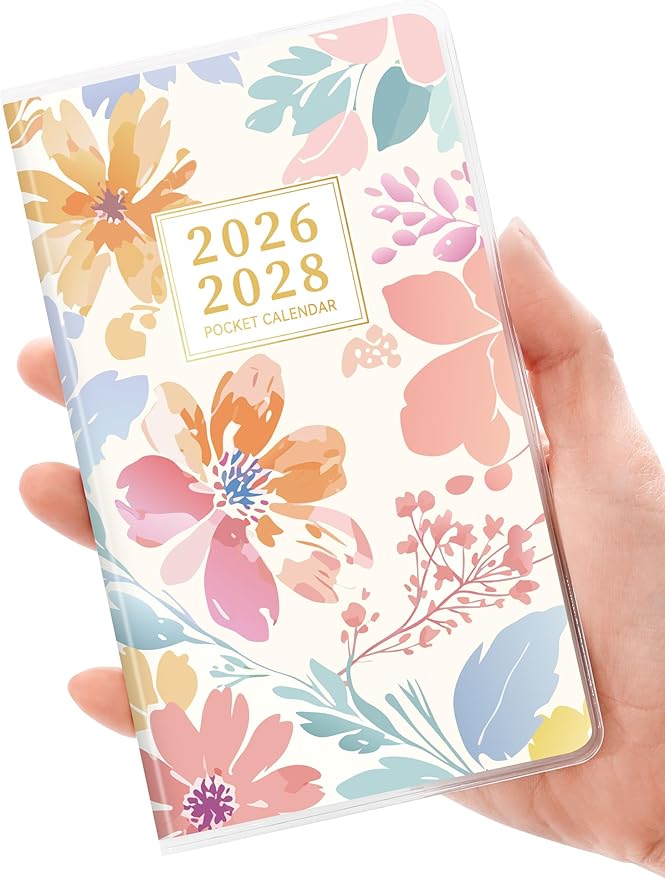 SUNEE Pocket Calendar May 2026 to June 2028 - Two Year Monthly Planner Small Calendar 3.5" x 6" Organizer for Daily & Yearly Schedule - Compact Agenda Notebook for School, Work, Women, Colorful Floral
