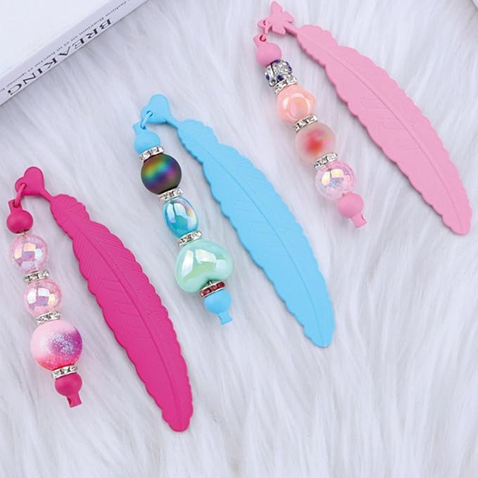 15 Packs Beadable Bookmarks with Bar Bulk Feather DIY Blank Bookmark for Beads Jewelry Pendants Charms Beading Book Make Marks Craft Colorful (13 Colors)