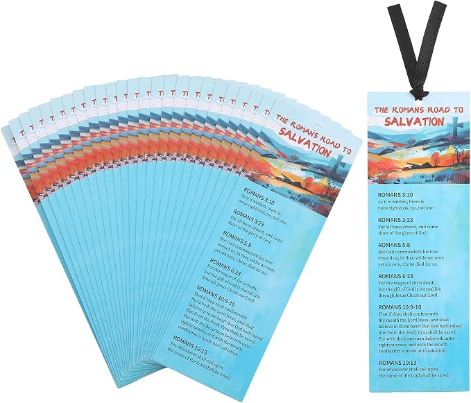 50 PCS Romans Road to Salvation Bookmarks King James Version Translation Romans Road Bookmark Cards Roman's Road to Salvation Bookmarks with 50 PCS Hanging Strings 6 x 2 Inches