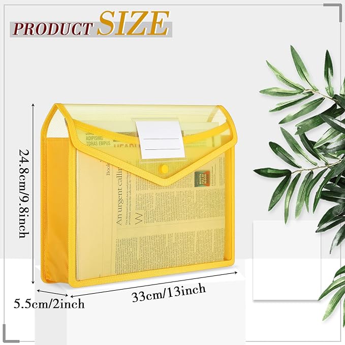 Teling 15 Pieces Plastic File Folders Envelope Expanding File Wallet Document Folder A4 Colorful Document Organizer with Button Closure and Pocket Waterproof File Pouch for Home Work (Colorful)
