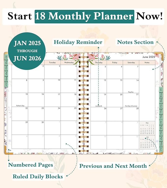 2026 Appointment Book, Hardcover Planner 12 Months Weekly and Monthly (January 2026 - December 2026), 8.5"x11" Daily Hourly Planner 60-Minute time Slots, Spiral Calendar Schedule Book for Work School Teacher Student, Purple Floral