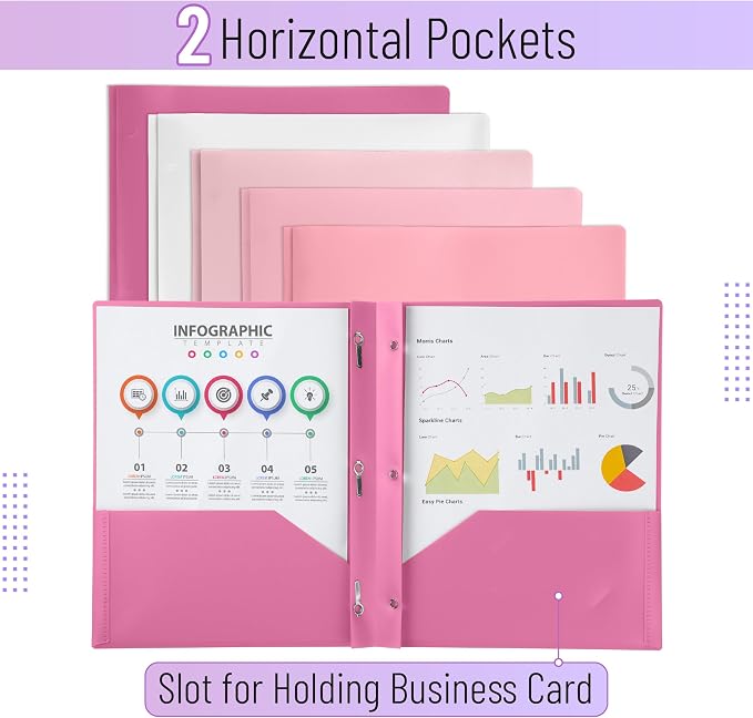 Mr. Pen- Plastic Folders with Pockets and Prongs, 5 Pack, Dusty Rose Colors, File Folders with Fasteners, 2 Pocket Folder