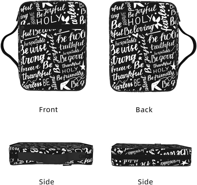 Christian Religion Bible Verses Black and White Bible Cover Case Carrying Book Protector Case Bible Study Supplies Accessories Holder Case Christian Gift for Women Men