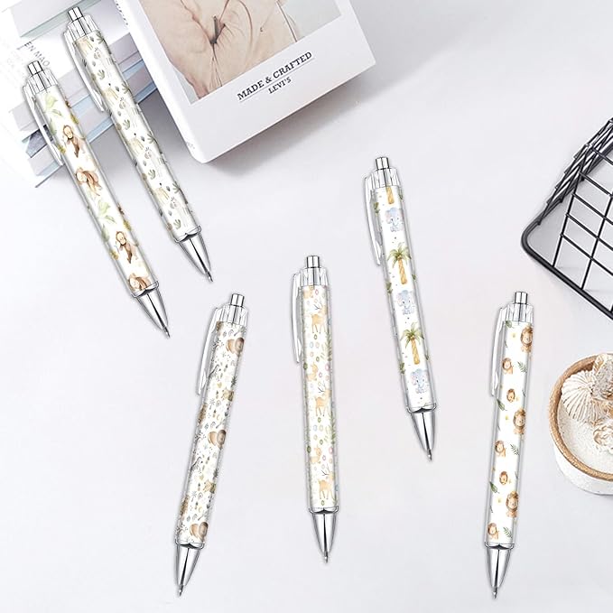 6PCS Wild Animals Pattern Pens Set, Wild Animals Reusable Writing Pens, Cute Accessories Items Stationary, Perfect for School, Office Supplies, Party Gifts, Theme Notebooks, Sticky Notes, Desk Decor