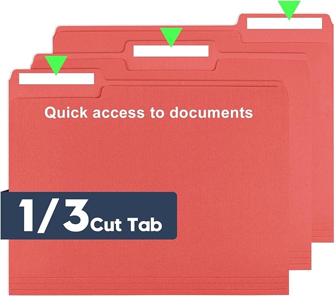 File Folders,150 Pack Colored File Folders Letter Size,8.5" x 11",1/3 Cut Tab Folder,Durable Paper Bulk File Folders with Blank Labels for Office Business School Home Use,Dark Red