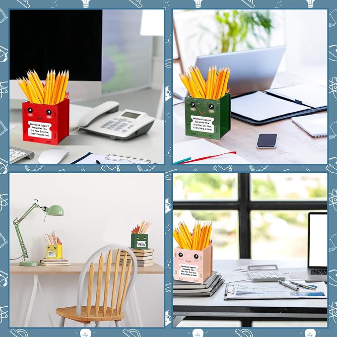 Sherr 6 Pcs Dumpster Fire Pencil Holder Wooden Pencil Dispenser for Classroom Teacher Appreciation Gift Bulk Back to School Dispenser Storage Organizer for Classroom Office Desk