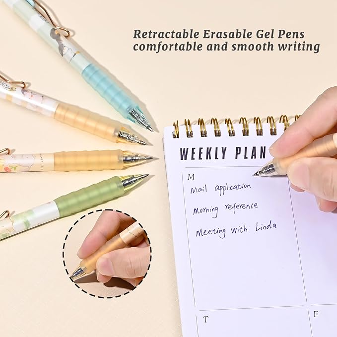 M&G 12Pcs Cute Erasable Gel Pens, 0.5mm Fine Point Retractable Pen, Smooth Writing Quick Dry Blue Ink Pens for School Office Home Supplies (Blue Ink)