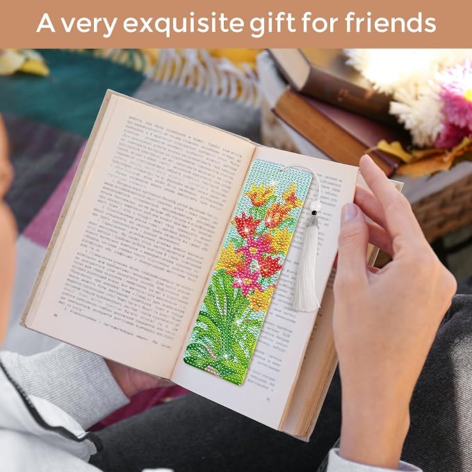 8 Pieces Christian Bible Verse Diamond Art Bookmarks 5d Christian Beaded Bookmark Acrylic Tassel Bookmark for DIY Making Beginners Adults Arts Craft Supplies (Floral-1)