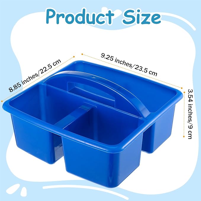 Threehoney 12 Pack Classroom Caddy Storage Basket with Handle 3 Compartment Plastic Storage Caddy Bulk for Arts Office Crafts Pencil Crayon Marker School Supplies(Blue)