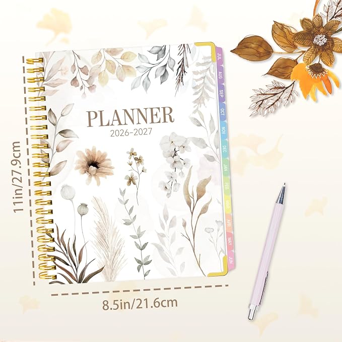 GuassLee 2026-2027 Weekly Monthly Academic Planner A4, 12-Month Hardcover Large Calendar Planner with Tabs, Stickers & Pocket, July 2026 to June 2027 Daily Planner Organizer for School Home Office