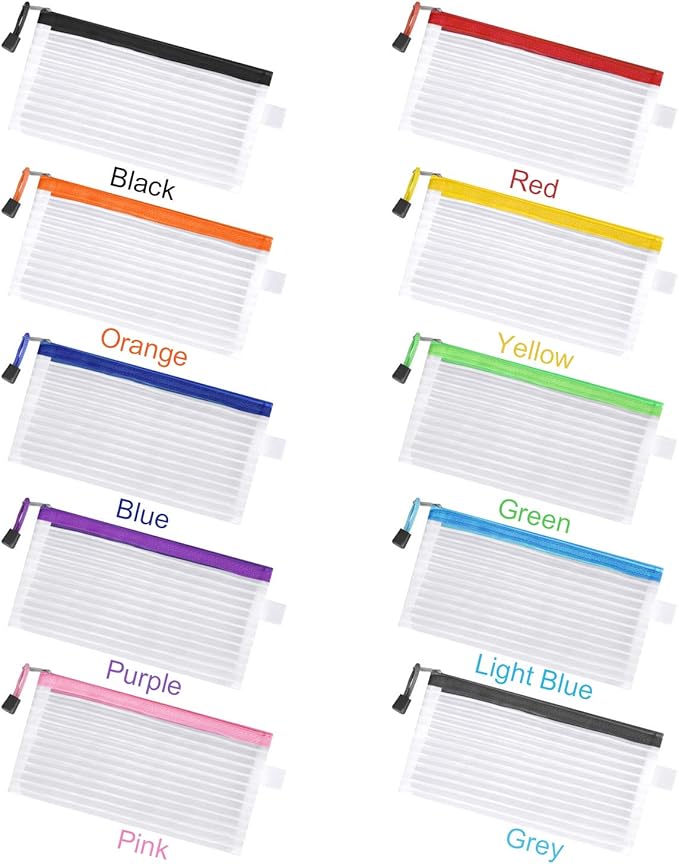 20 Pack Multicolored Zipper Mesh Pouch, Zipper Pencil Pouches Pen Bags, Multipurpose Travel Bags for Cosmetic School Office Supplies and Travel Accessories, 10 Colors (Assorted C)