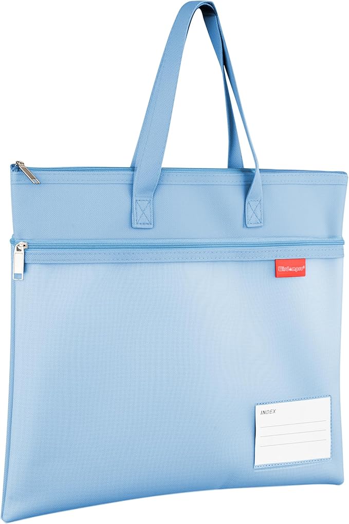 Wisdompro Waterproof Zipper Pouch, Large Mesh File Bag with Handle, Durable Triple Pocket Document Storage for Cross Stitch, Puzzle Project, Travel and Office - Blue
