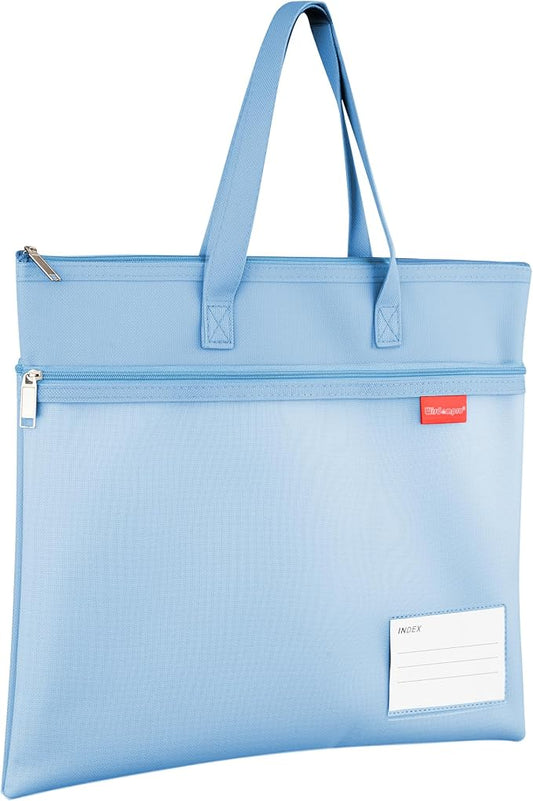 Wisdompro Triple Pocket Zipper Pouch with Handle, Letter Size Mesh File Bag, Water-Resistant Document Storage for Cross Stitch, Puzzle Project, Travel and Office - Blue