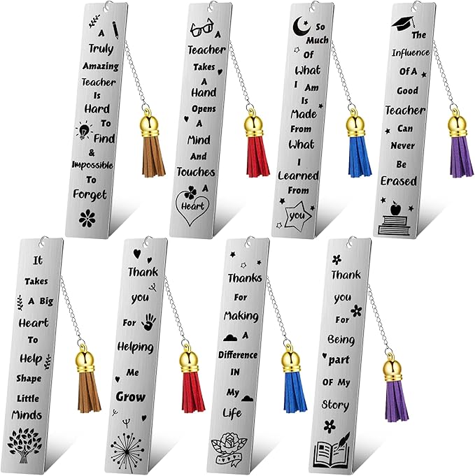 Zonon 4 Pcs Metal Bookmarks End of Year Teacher Gifts Graduation Book Page Marker with Pendants Thank You Gifts for Teacher Appreciation Women Instructor Birthday Reading Lovers Office(Vibrant Style)