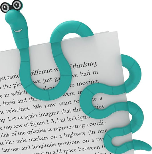 Artori Design Funny Cool Book Marks for Reading - Wally the Bookworm Clip Bookmark for Kids, Women & Men, Cute Bookworm Gift, Fun Reading Accessory (Turquoise)