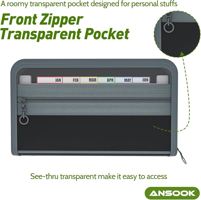 Ansook Coupon Receipt Organizer,13 Pockets Small Accordian File Organizer Holder, Glove Box Organizer,Monthly Budget Planner Organizer