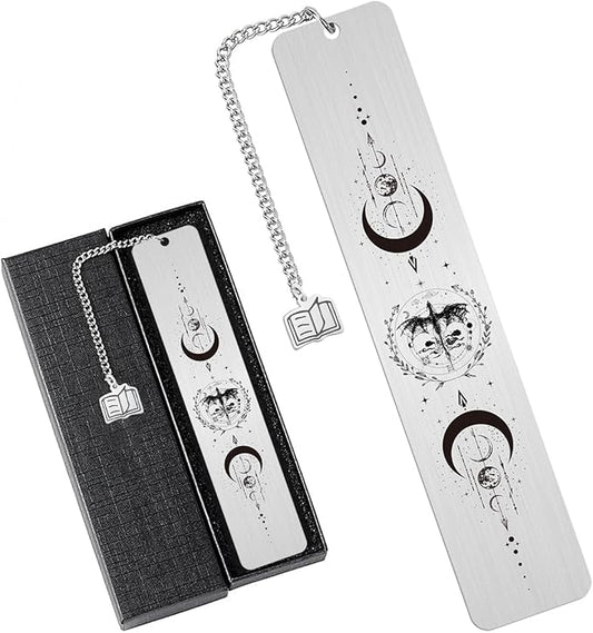 Acotar Metal Bookmark Gifts, Fantasy Dragon Book Marks with Round Laser Charm, Inspirational Creative Gift for Women Men Book Lovers Reading Accessories