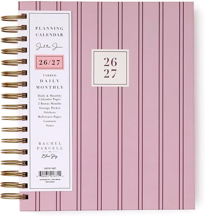 Blue Sky Rachel Parcell 2026-2027 Daily and Monthly Academic Year Planner Calendar, July 2026 - June 2027, 7" x 9", Laminated Cover, Wirebound, Laminated Tabs, Storage Pocket, Includes Stickers, Laine Pink