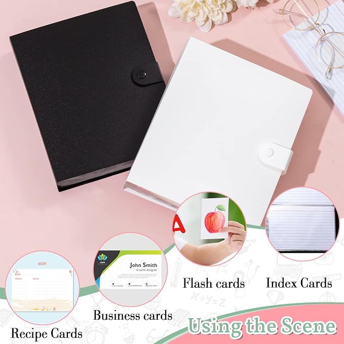 Geyee 2 Pcs 3 x 5 Inch Index Card Holder Binder Note Book Recipe Card Organizer Pouches Clear Plastic Sleeves Flashcard Filing Products with Divider for Office, Total 160 Page, Hold 320 Piece