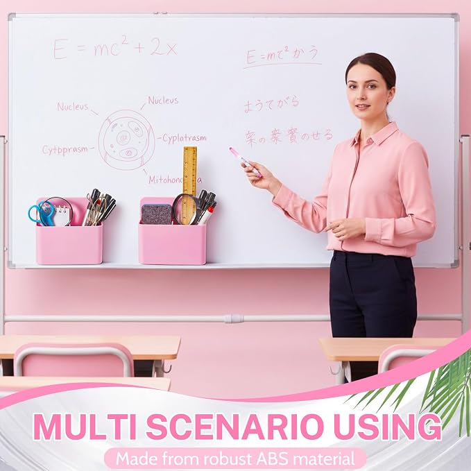 2 Pcs Magnetic Dry Erase Marker Holder Magnetic Pen Holder for Whiteboard Magnet Pencil Storage Organizer for Office Refrigerator Locker Classroom Organization Metal Cabinets (Pink)
