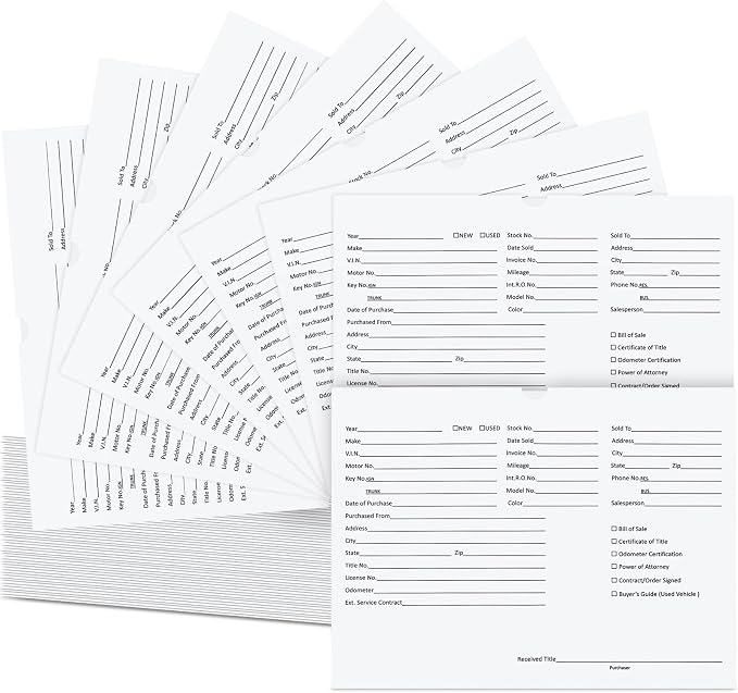 Watersay 120 Pcs 9 x 12 In Vehicle Dealer Jackets for Car Sales 32lb Colored Printed Deal Envelopes Dealership Supplies File Jackets Automotive Folders for Car Dealerships (Classic,White)