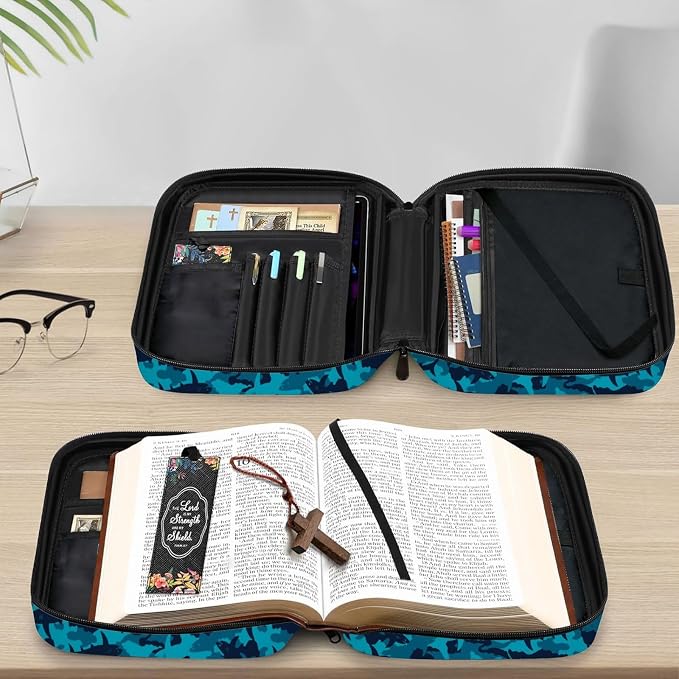 Camo Shark Blue Black Bible Cover Case Carrying Book Protector Case Bible Study Supplies Accessories Holder Case Christian Gift for Women Men