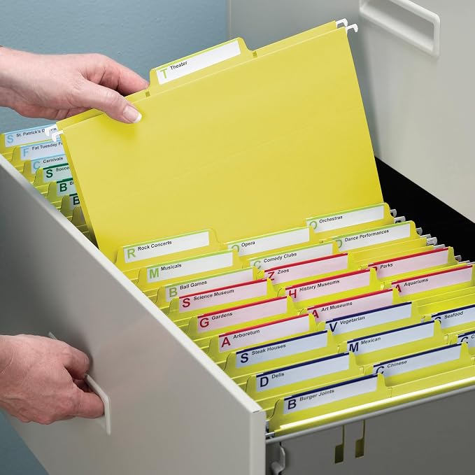 Smead FasTab Hanging File Folder, 1/3-Cut Built-in Tab, Letter Size, Yellow, 20 Count (64097) (Pack of 10)
