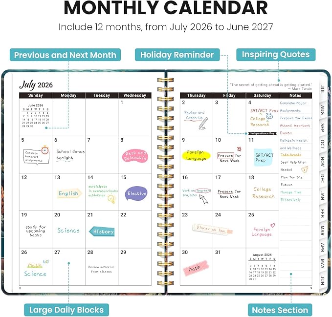 Planner 2026-2027, Monthly and Weekly Calendar Academic Planner July 2026 - June 2027, Hardcover Student Teacher Planning Agenda Book with Tabs, Perfect for Office School Supplies, A5 (6.3" x 8.5") - Ocean Travel