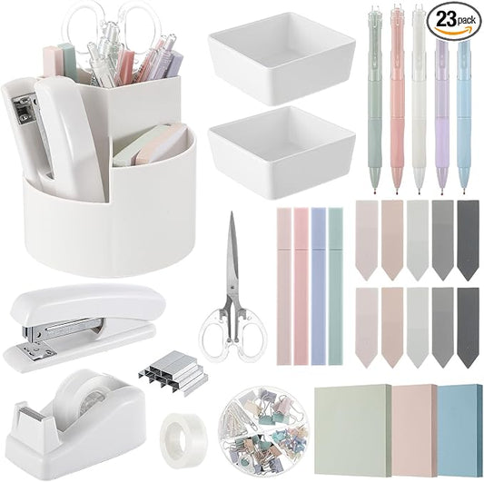 Kosiz 27 Pcs Black White Desk Accessories Gift for Aesthetic Desk Organizer Neutral Office Supplies Pen Holder Stapler Binder Sticky Notes Paper Clips Scissor Staples for Back to School(Fashion)