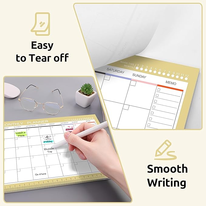 Phyxin Undated Planner, 54 Sheets Blank Calendar, 11.2" x 8.3" Monthly Calendar Planner, Tear Off Undated Monthly Planner with Memo for Women, Students, Teachers, Yellow