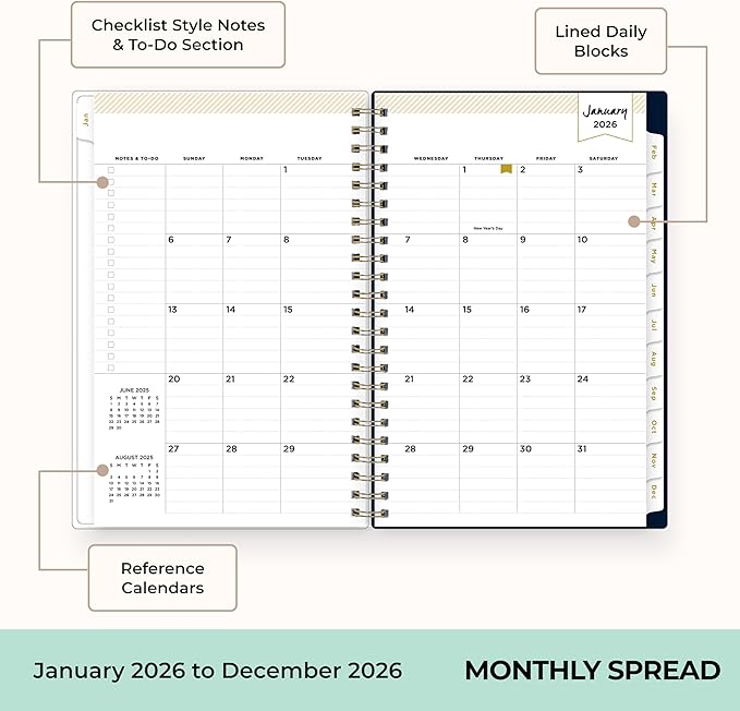 Blue Sky Day Designer 2026 Weekly and Monthly Planner Calendar, January 2026 - December 2026, 5" x 8", Clear Pocket Cover, Durable Twin Wire Binding, Includes Storage Pocket, Stickers, Peyton Navy