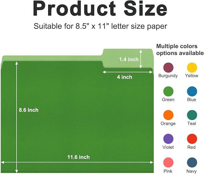 ViVin Colored File Folder, 50 Pack, 1/3-Cut Tabs, Letter Size | Multicolored,Fits 8.5*11 Paper, Manilla Folders, For Home Office School Documents