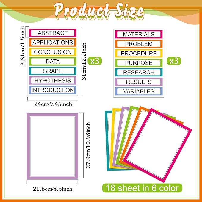 24 Sheets Science Board Supplies 18 Self Adhesive Presentation Science Subtitles & 6 Project Titles Board Sticker for School Office Supplies(Neon Color)