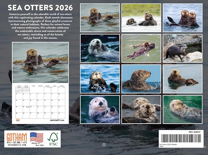 Sea Otter Calendar 2026 Wall 12 Month Sea Otters Gifts For Sea Otter Lovers Women Men Monthly Calender| American Made In The USA
