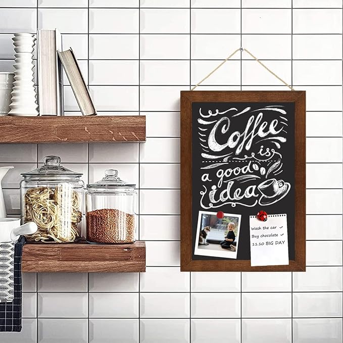 TORASO Chalkboard, Wood Frame Magnetic Chalkboard Sign, Rustic Walnut Wood Framed Chalk Board for Wedding, Kitchen, Bar, Restaurant, Menu & Home Decor, Hanging Chalkboards, 8.7" x 12.6"(BN-2232)