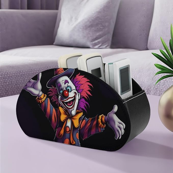 Cute Cartoon Clown Remote Control Holder TV Remote Caddy with 5 Compartments PU Leather Storage Box Stylish Desk Organizer for TV/DVD/Accessories Desk Office Supplies Home