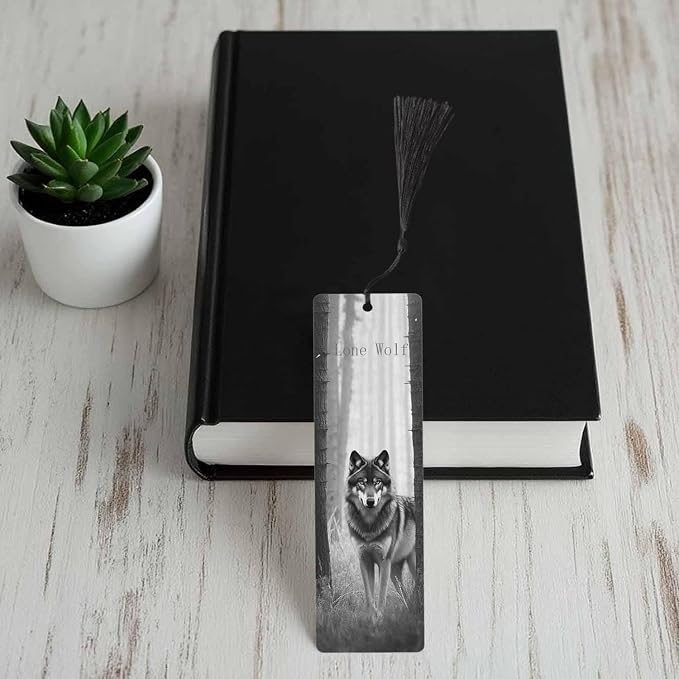 Lone Wolf 5 Pcs Bookmarks Animal Wooden Bookmarks with Tassel for Students Reader Teachers Book Lovers