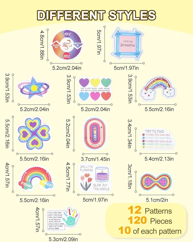 UCEC 120Pcs Calm Strips for Anxiety Sensory Stickers, Diamonds Textured Sensory Strips 12 Patterns Tactile Fidget Tool for Teens & Adults